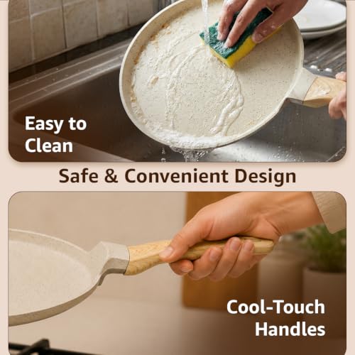 Image of Amazon Basics Ceramic Dosa Tawa 28cm | Nonstick Coating | BPA-Free & PFOA-Free | Induction & Gas Compatible | Even Heat Distribution | Soft-Touch Handle| Ivory
