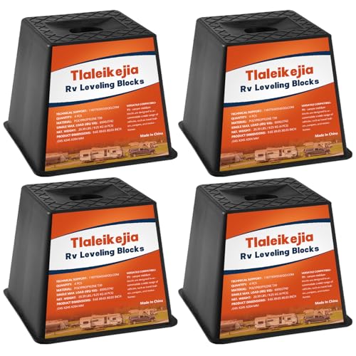 Tlaleikejia Trailer Jack Block, RV Leveling Blocks, 6000 lbs Capacity, Set of 4, Polypropylene RV Camper Stabilizer Blocks, Stackable Leveling Support for Camper Trailer
