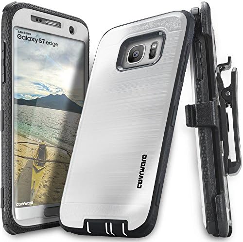 Galaxy S7 Edge Case, COVRWARE [Iron Tank] w/ [Full-Coverage Screen Protector] Heavy Duty Full-Body Rugged Holster Armor [Brushed Metal Texture] Case [Belt Clip][Kickstand], White