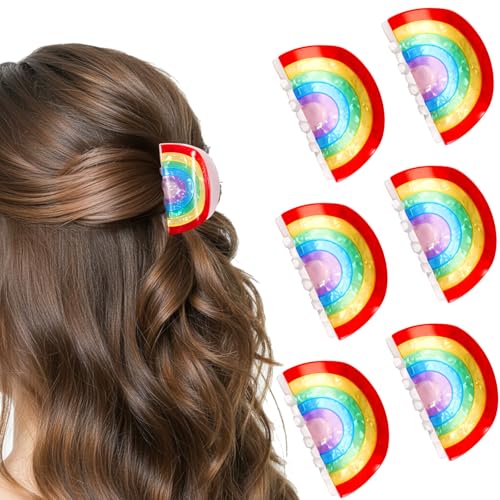 Lot de 6 pinces à cheveux arc-en-ciel en acrylique coloré pour femme