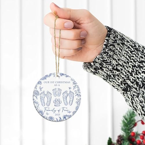 Image of Family of Four with Dog Ornament 2025, First Time Parents Christmas Ornament