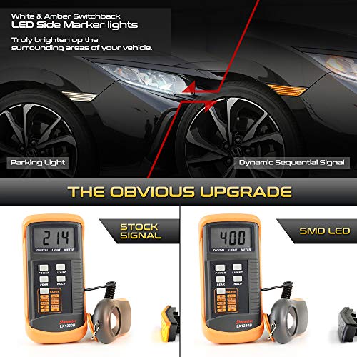 [Switchback + Sequential Turn Signal] VIPMOTOZ Full White & Amber LED Smoke Lens Front Side Marker Turn Signal Light For 2016-2020 Honda Civic, Driver & Passenger Side - Thumbnail 4