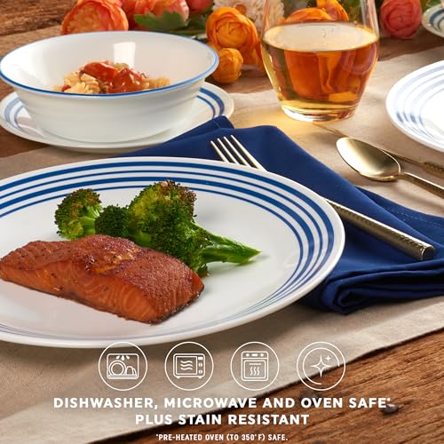 Corelle Vitrelle 18 Piece Glass Dinnerware Sets Service for 6, Triple Layer Chip & Crack Resistant Glass Plate and Bowl Sets, Laila