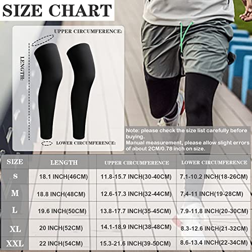 2Pairs Leg Sleeves,Full Leg Compression Sleeve,Compression Long Knee Sleeve,Sports Compression UV Long Leg Sleeves with Anti-slip Silicone Strips for Men Women Running Basketball Football(White&Black)3