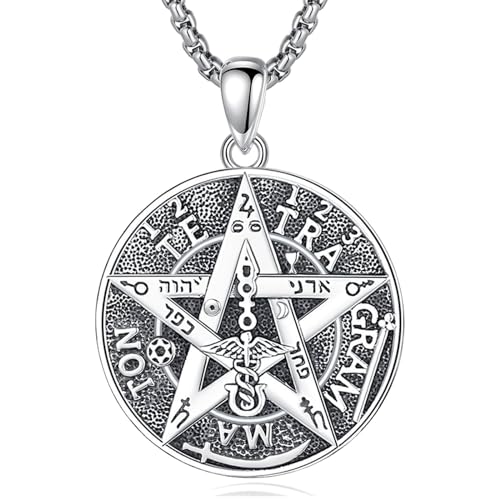 Wasee Seal of Seven Archangels/Tetragrammaton Pendant Necklace for Men 925 Sterling Silver Protection Amulet Pentagram Necklace Jewelry Gifts with 3.0mm 22+2 In Box Chain
