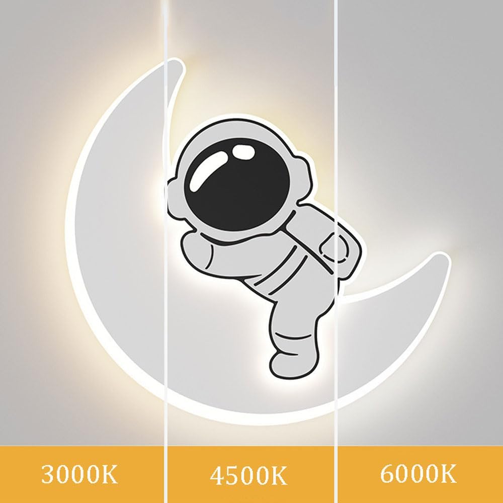 Kids Room Wall Light Fixture Astronaut Wall Sconce Modern Kids Moon Light with Acrylic Shade Nordic Modern Astronaut Flush Mount Wall Light Night 3-Color Wall Lamp for Boys Girls Bedroom