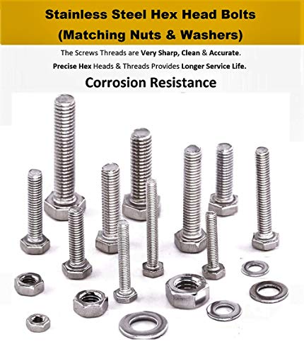 Image of Metric M6 Stainless Alloy Steel 202 Grade Full Threaded Hex Bolts Nuts And Washer Assortment Kit Set With storage Box Pack Of 370 Pcs