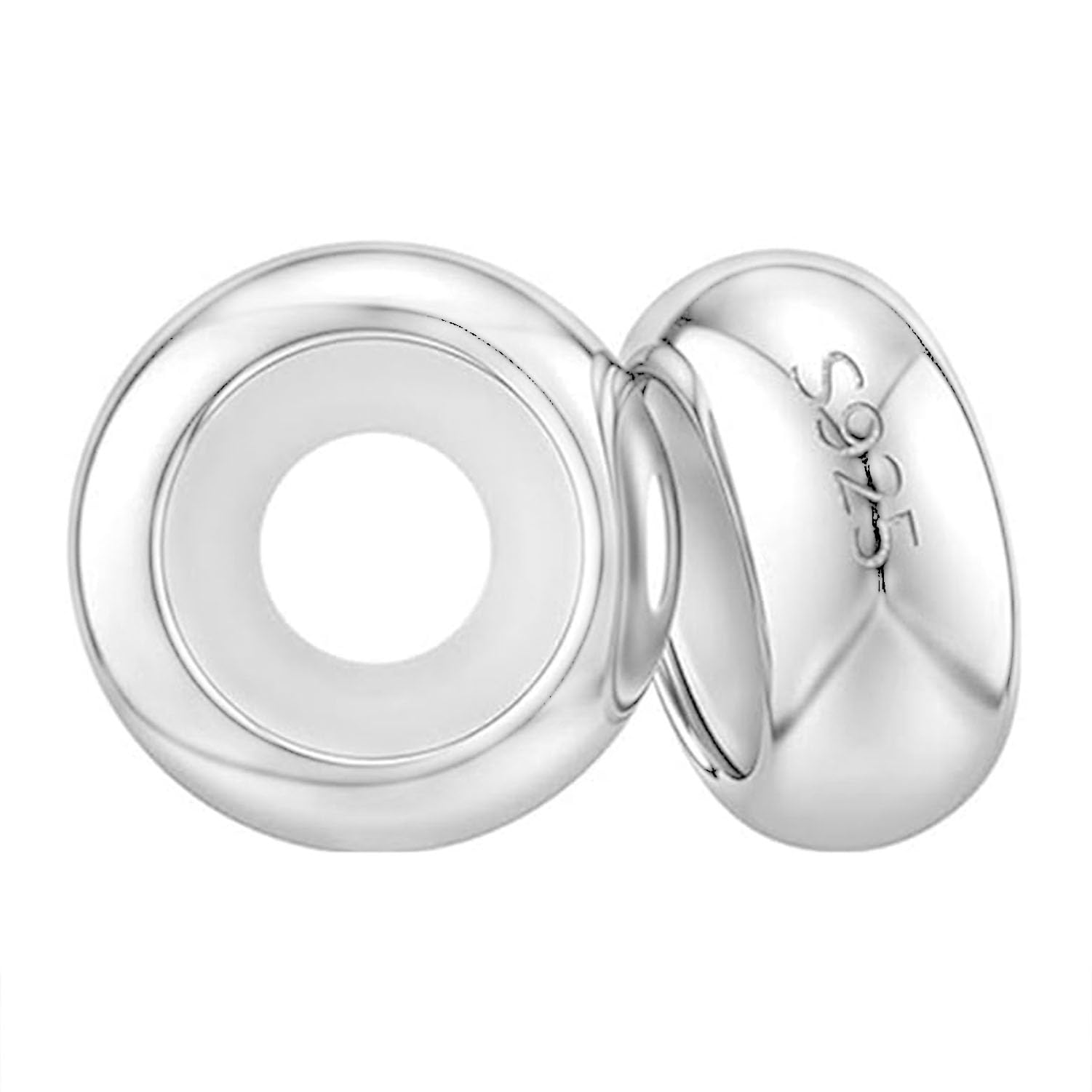 Clip Stopper Charms Sterling Silver Rondelle Spacer Bead for European 2.5-3.5mm Cable Chain for Bracelets （2 PCS） (A, Silver)