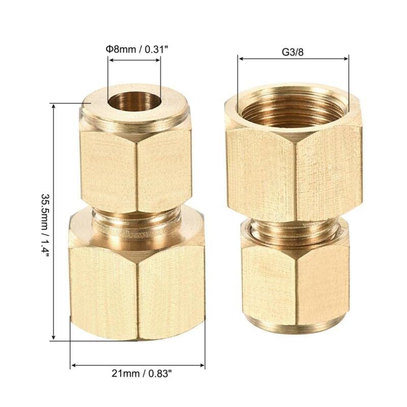 Tool parts Brass Compression Tube Fitting G3/8 Female Thread x 8mm Tube OD