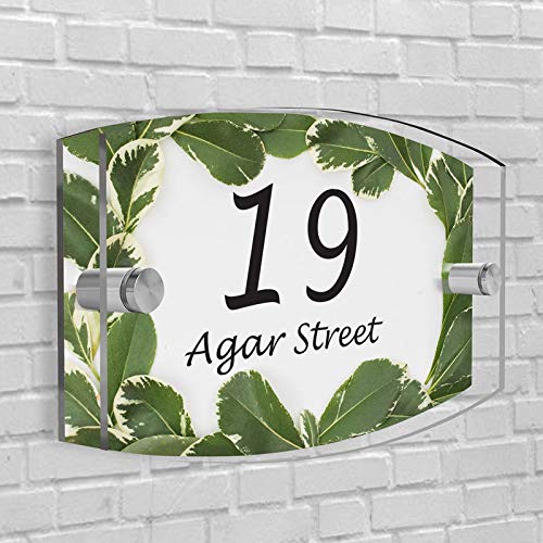 Personalised House Number Plaque in Arc- Rectangle shape Glass Effect Acrylic Sign Door Plate Wall Display in Premium Quality 2 Part Acrylic- Choose Your Own Design & Font (Greenery)