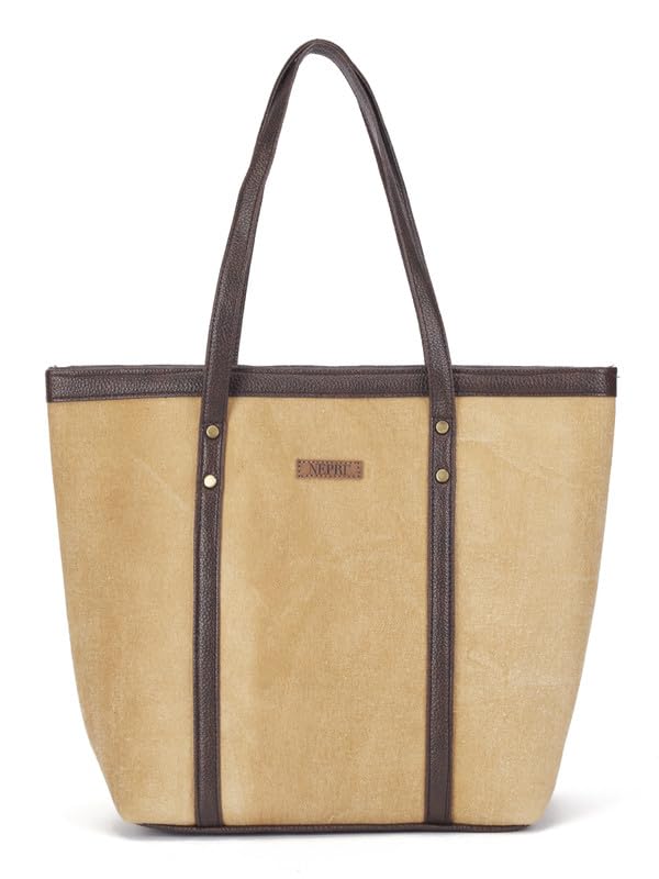 Image of NEPRI Printed Office Tote Bag | Laptop Bag 15.6 inch | Stylish Tote Bags for Office Use | Purse for Women | Vegan Leather & Handblock Printed Fabric Handbag | Daily & Travel Use