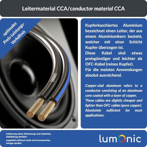 Cables de altavoz Lumonic para instalar el cine en casa con audio HiFi de 25m Negro 3