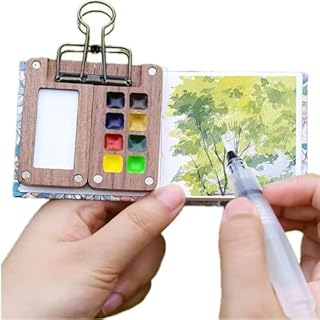 Portable Skizzenbook Palette Set 8 Grids Mini Palette de Peinture en Bois Voyage boîte pour l'aquarelle Gouache Acrylique Viennent avec Journal Papier Aquarelle et Clip