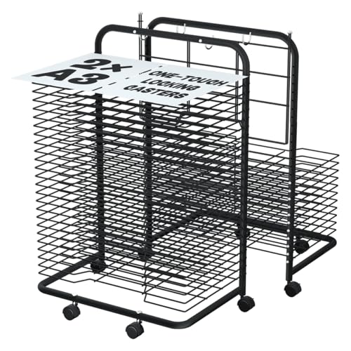 Image of INNOVART 25 Shelves Mobile Art Drying Rack for Classroom & Art Studio, Portable Steel Painting Drying Rack with 4 Wheels, Functional Artwork Display Storage Racks for Classroom, Craft Room, Home