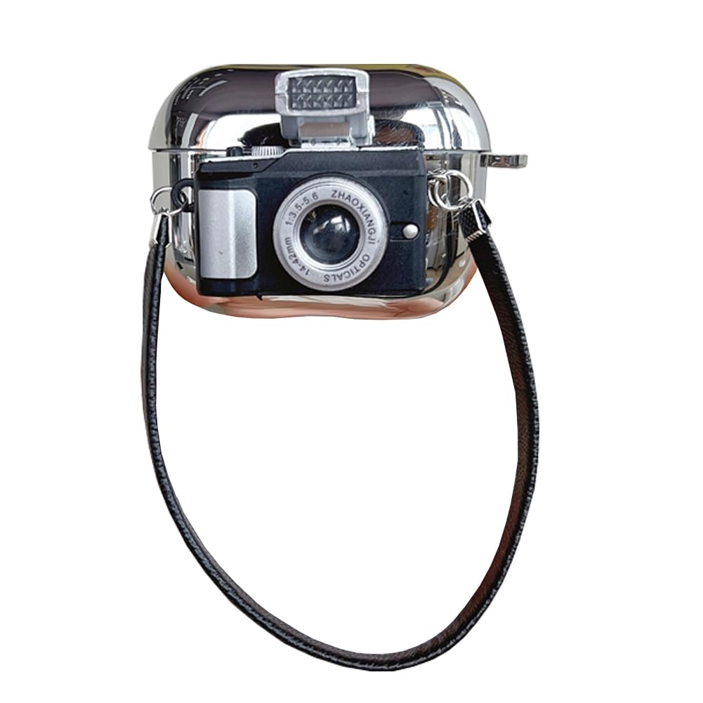 Yatchen Camera AirPods Case Cover,Apply to AirPods Pro Case with Wristband 3D Cartoon Cool Fun AirPods Pro Case Soft Silicone Skin Shock-Absorbing