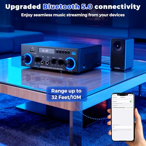 AK50 Amplificateur Audio Stéréo, 2.0 canaux, Bluetooth 5.0, Radio FM, Echo, Lecteur USB/SD, Micro inputs, Télécommande - Idéal pour Home Cinéma et Salon – Image 5