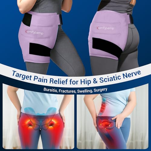 Image of Comfytemp Hip Ice Pack Wrap for Sciatica Pain Relief, Hip Replacement After Surgery, Reusable Gel Ice Pack for Injuries, Hot Cold Compress Recovery Items Physical Therapy Men Women, Purple (L /XL /2XL)