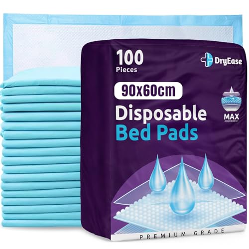 100 x DryEase Disposable Incontinence Bed Pads 60 x 90cm | Highly-Absorbent Incontinence Bed Sheets | Waterproof Incontinence Sheets for Sofa Mattress Chair & for Babies Children Adults & Elderly