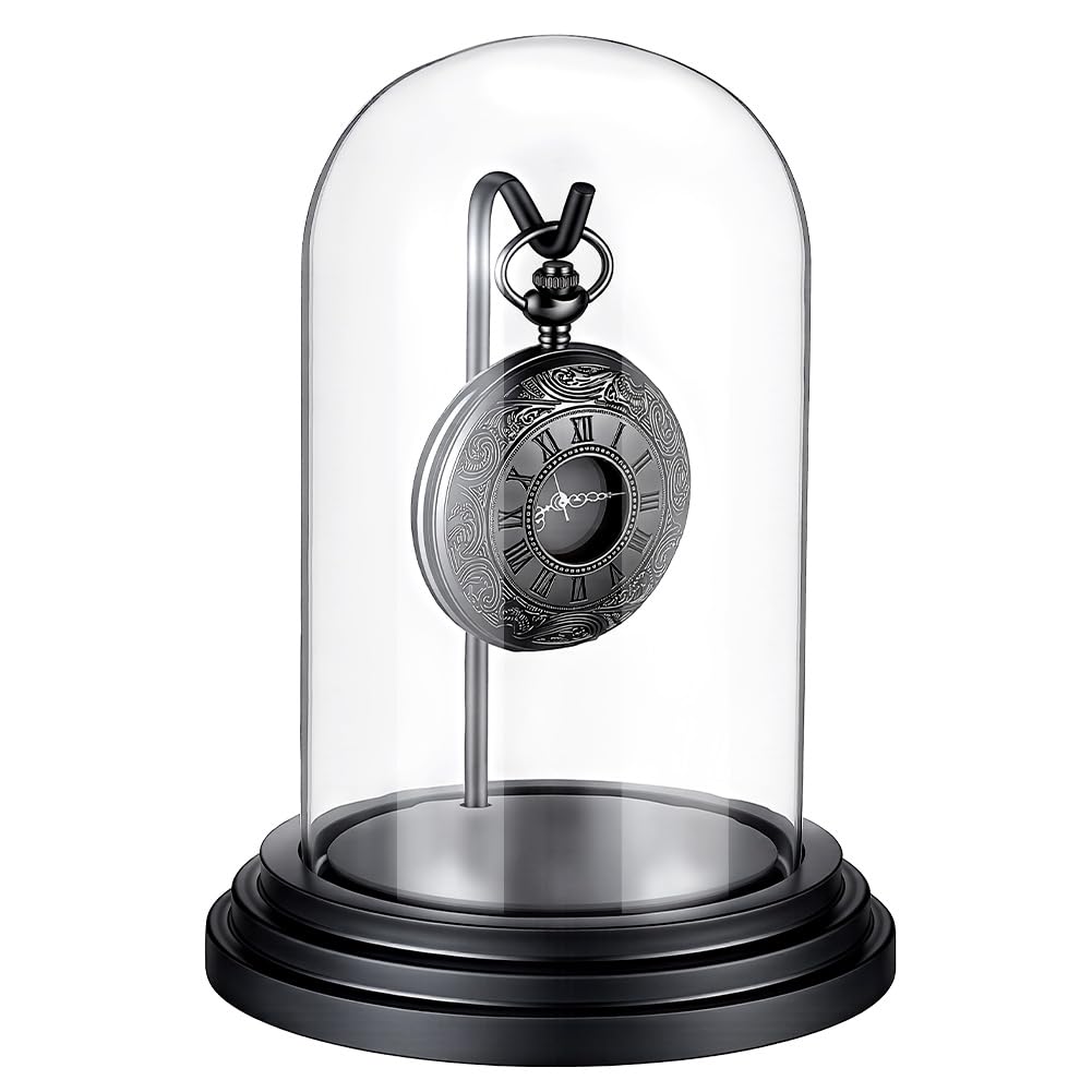 PH PandaHall Cristal de cúpula para reloj vintage, campana de cristal para reloj, 10,3 x 14 cm, expositor para relojes de bolsillo con gancho para medallas coleccionables Día del Padre