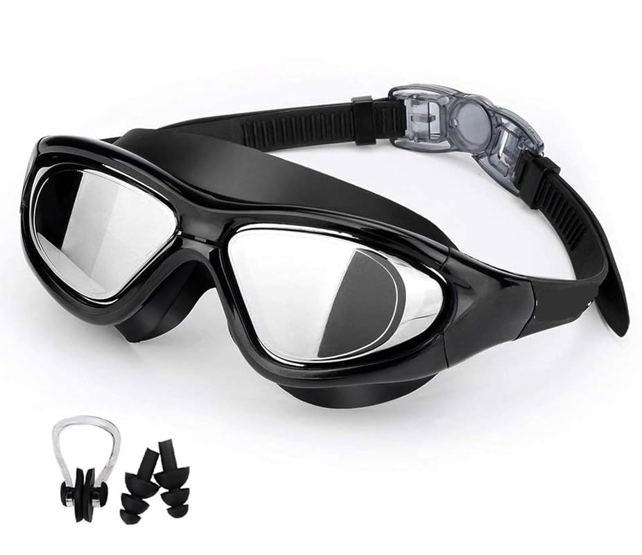 Image of Cable World Big Frame Competition Swim Goggles with Free Protective Case Pro Anti fog Protection Clear Anti-UV Swimming Goggles with Adjustable Strap