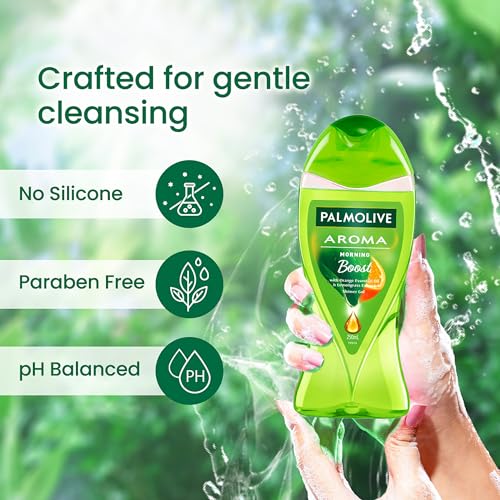 Image of Palmolive Aroma Morning Tonic Body Wash, 250ml Shower Gel Single Bottle, 100% Natural Citrus Essential Oil & Lemongrass Extracts for a Smooth Skin, Green