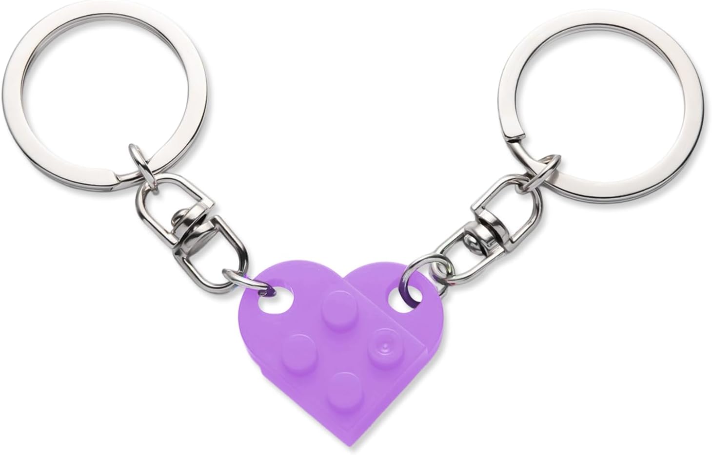 Couple Heart Keychain for Lego Brick, Matching Keyrings and Red Jewelry Box Set Heart Key Chain for Boyfriend Girlfriend