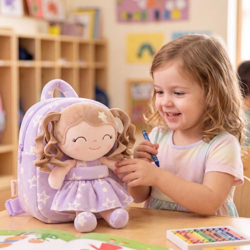 Image of Gloveleya 3.5L Curly Hair Plush Figures Dress Backpack - Purple Star, 9 inches, 3.5 liters