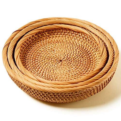 Fruit Baskets Bread Bowl Food Storage In Kitchen Room Vintage Decorative Rattan Wicker Basket Serving Snack Key Holder (Set of 3: S M L, Honey Brown)