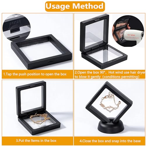 4 Stück Schweberahmen Displayrahmen Münzrahmen Münzenständer PräSentationsständer Münzständer Mit Basis Für Ring Halskette Armband Ohrring Münzen Schmuck Orden 7×7×2cm (Schwarz)