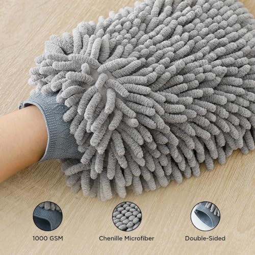 Image of Kuber Industries Gloves | Microfiber Cleaning Gloves | Chenille Mitts for Kitchen | Hand Duster for Kitchen | Hand Gloves For Car | Double Sided Gloves | SHXNEFSST1 | Gray