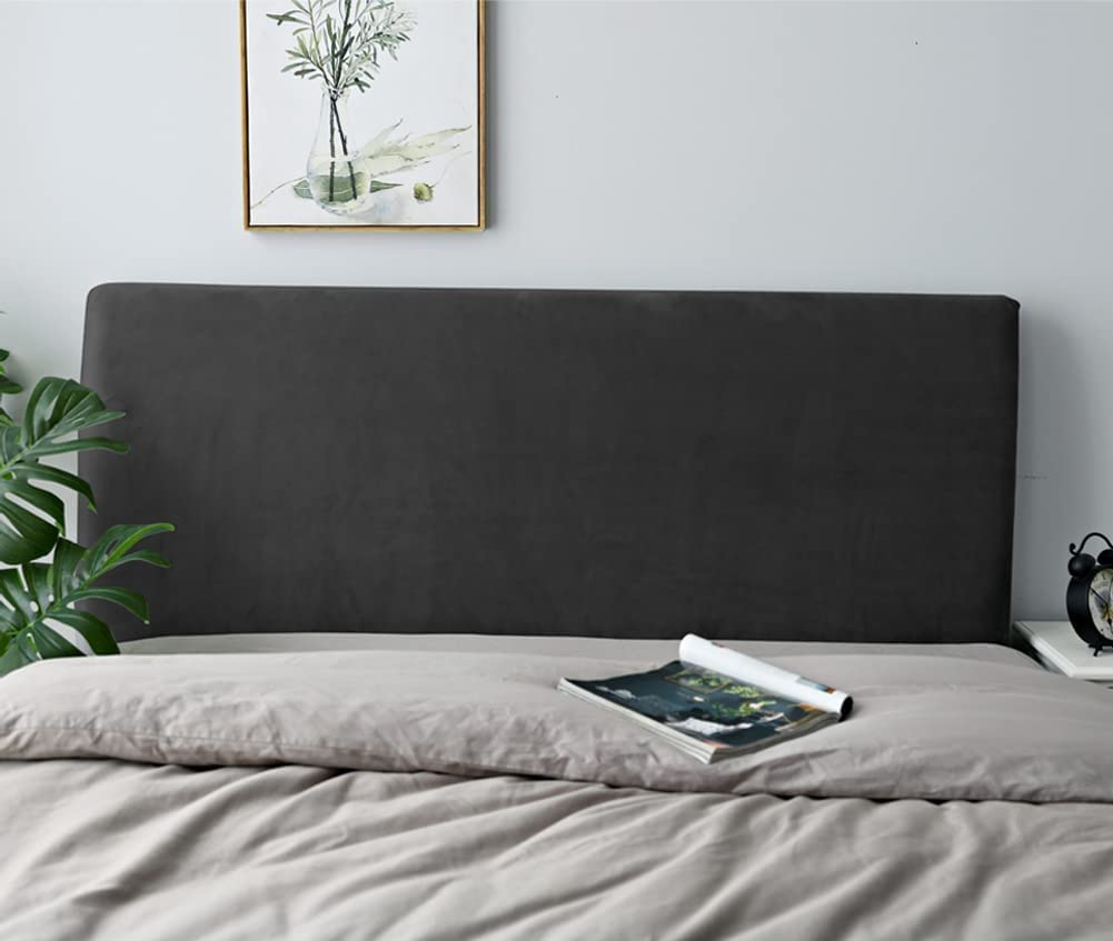 Caijin Copertura Per Testiera, Fodera per Testiera Del Letto Tessuto in Velluto Elasticizzato, copertura protettiva con fondo elastico per la decorazione del letto (Nero, lunghezza: 120cm-140cm)