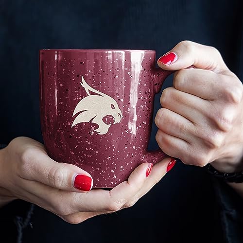 Image of Rico Industries NCAA Texas State Bobcats Maroon Personalized 16 oz Team Color Laser Engraved Speckled Ceramic Coffee Mug