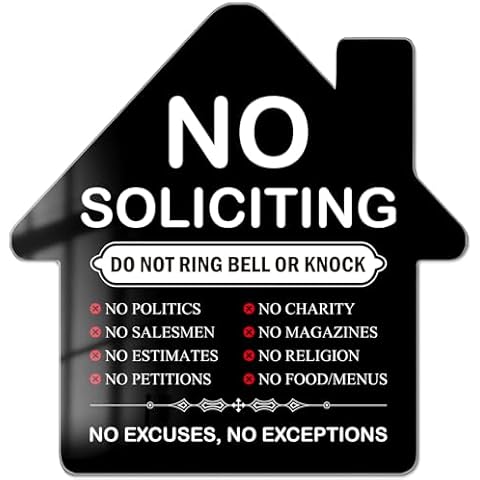 No Soliciting Sign for House, No Soliciting Sign for Front Door, No Soliciting Signs for Home, 5.7" x 6" Acrylic Self-Adhesive No Soliciting Sign - PZC015 Cover