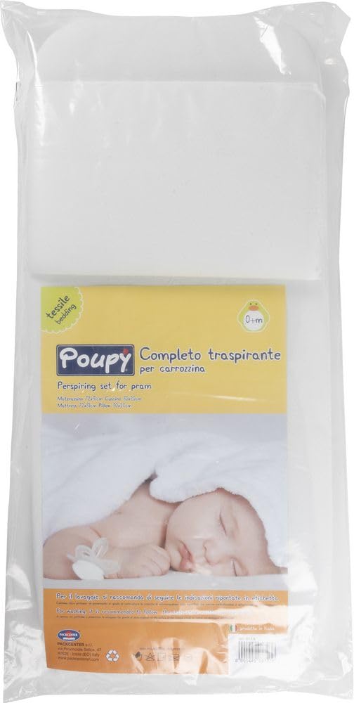 POUPY Anti-Milben-Set für den Kinderwagen, aus Baumwolle, bestehend aus einem Kissen und Einer Matte, mit Schutz vor Allergien