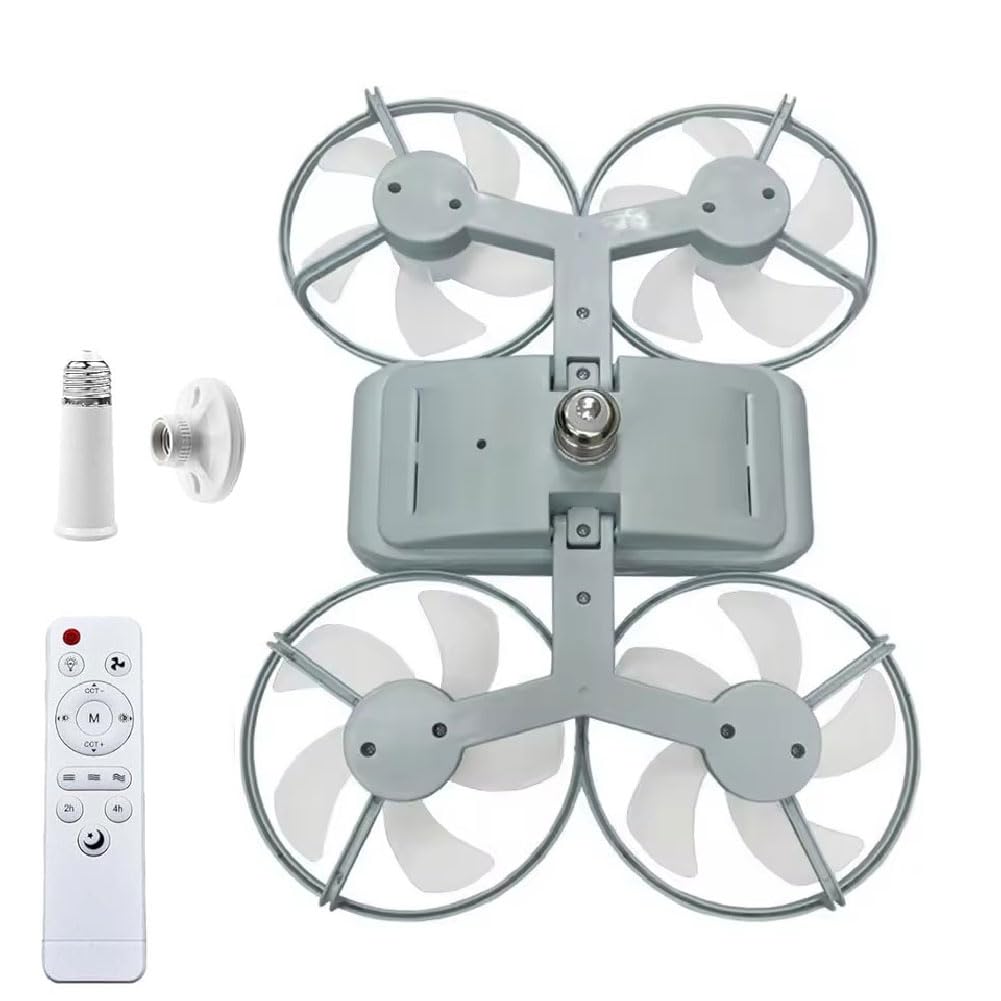 Drone-Style LED Ceiling Fan Light, Drone Ceiling Fan with Lights and Remote Control, 3 Speeds Adjustable, E27 Lamp Socket, Quiet Dimmable 3 Color LED Ceiling Fan Lights for Living Room (Gray)