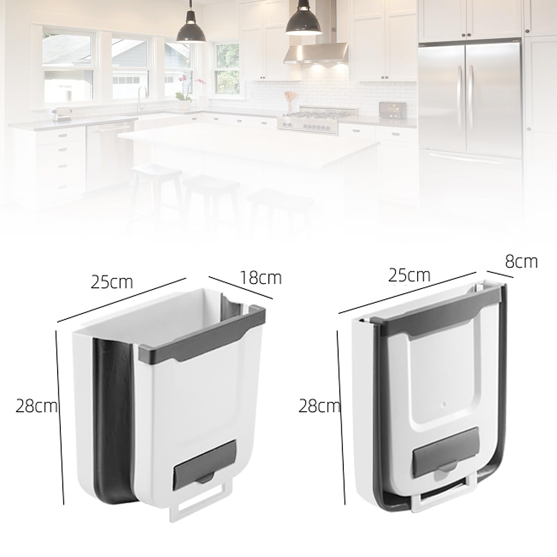 JUVEL Pattumiera pieghevole da cucina, 10 l, da appendere, cestino per la spazzatura da bagno, per auto, porte dell'armadio, campeggio, ufficio e camera da letto