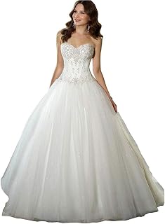 Strapless Sweetheart Beaded Corset Bodice Classic Tulle Wedding Dress Lace Appliques Bridal Gown Lace Wedding Dress Bridal Gown (White Us22W), White, US24W