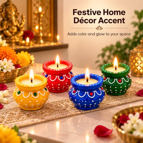 Image of Decorative Matki Diya Candle Holders Set of 2