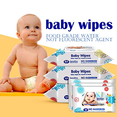 Ruipower Flushable Baby Wipes, Cleaning Hygiene Wipes Soft Infant Wet Wipes for Mouth and Hands, Sensitive, 100% Natural Clean, Hypoallergenic, Water-Based, 6 Pack, Neutral Fragrance (60 Count)