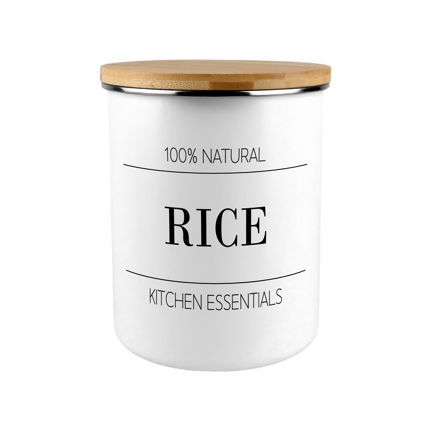 Purely Home Rice Minimalist Canister - Modern Black & White Home/Kitchen Large Enamel Food Storage Jar Gift