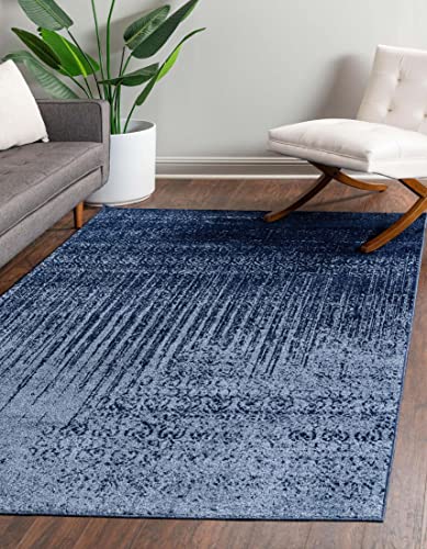 Unique Loom Del Mar Collection Area Rug-Transitional Inspired with Modern Contemporary Design, 8 ft 0 x 10 ft 0 Rectangular, Blue Navy Blue