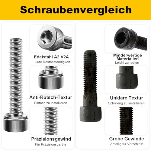 Zuyya 120 Stück M3 x 30 mm Schrauben, Zylinderschrauben mit Innensechskant, Zylinderkopfschrauben, Edelstahl A2 V2A, Vollgewinde, Edelstahlschrauben mit Innensechskantschlüssel