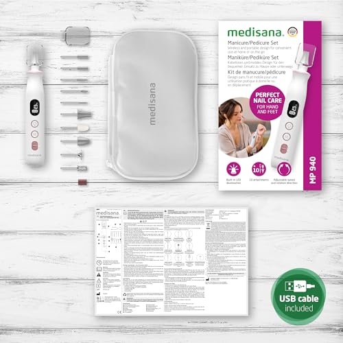medisana MP 940 Maniküre & Pediküre Set kabellos, Nagelfeile elektrisch, Nagelfräser und Hornhautentferner, Nagelpflegeset für Hand- und Fußpflege und Behandlung von Nägeln, Nagelhaut & Hornhaut