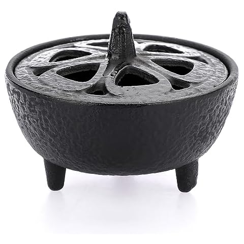 JUXYES Vintage Tripod Incense Burner Holder with Lid Cover