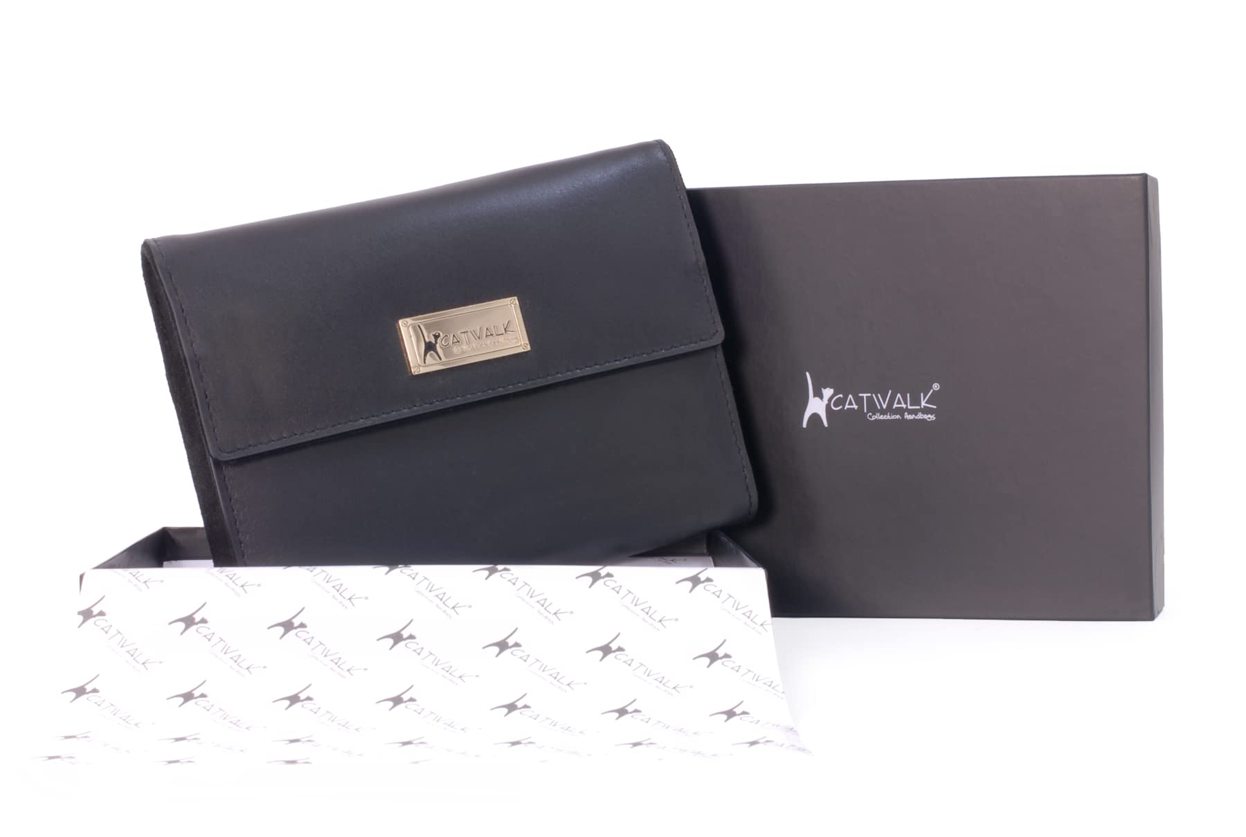 Catwalk Collection Handbags - Pochette Bijoux Voyage - Cuir et Suède - Rouleau Bijoux Femme - Organisateur/Rangement - CHANELLE - Noir