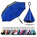 NNNY Inc Parapluie inversé Double Couche pour Voiture Ouverture inversée Parapluie Pliable Coupe-Vent Protection UV Grand Parapluie Droit à l'envers pour Golf Femme et Homme avec Forme de C L Bleu
