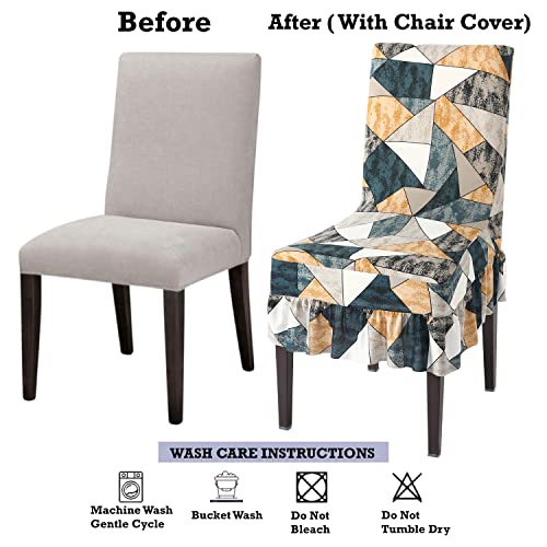 Image of HOKIPO Elastic Chair Cover Frill Set of 4 Stretchable Washable Dining Slipcovers (AR-4074-D4*4)