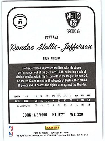 Miniatura 2 de 2016-17 Donruss #81 Rondae Hollis-Jefferson NM-MT Nets