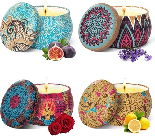 TTRWIN 4er Duftkerzen Geschenkset, 500g Aromatherapie Kerzen aus natürlichem Sojawachs mit ätherischen Ölen, 120 Stunden Brenndauer, Entspannungsgeschenk für Frauen Muttertag, Weihnachten, Geburtstag