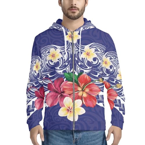 JooMeryer Mens Tribal Polynesian Tapa Printed Long Sleeve Full Zip-Up Hoodie Hooded Sweatshirts3
